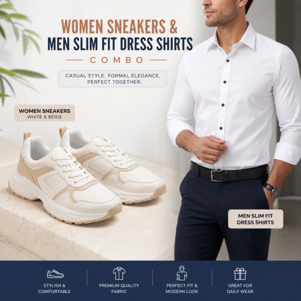 Women Sneakers & Men Slim Fit Dress Shirts Combo | Casual + Formal Fashion Pack